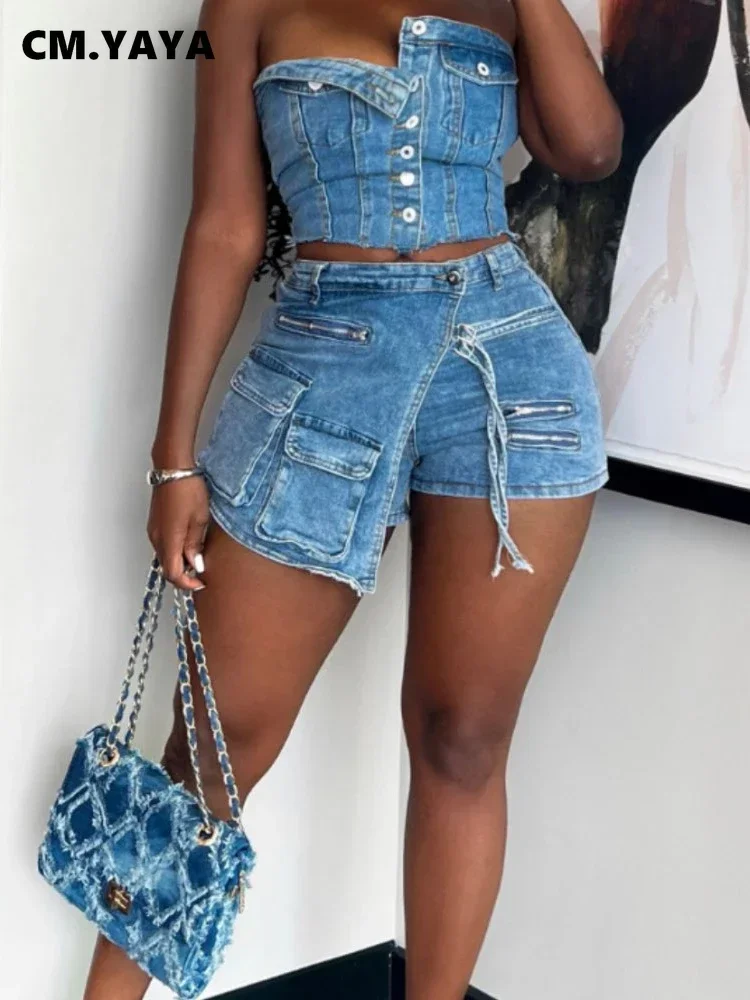 

Women Zipper Fly Pocket Front Button Splicing A-line Skirt Jeans Shorts 2024 Summer INS Denim Blue Denim Shorts