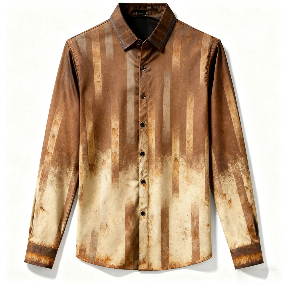 Men's New Autumn Style Personalized Distressed Design Gradient 3D Printed Shirt Hawaiian Casual Party Long-sleeved Soft Outer