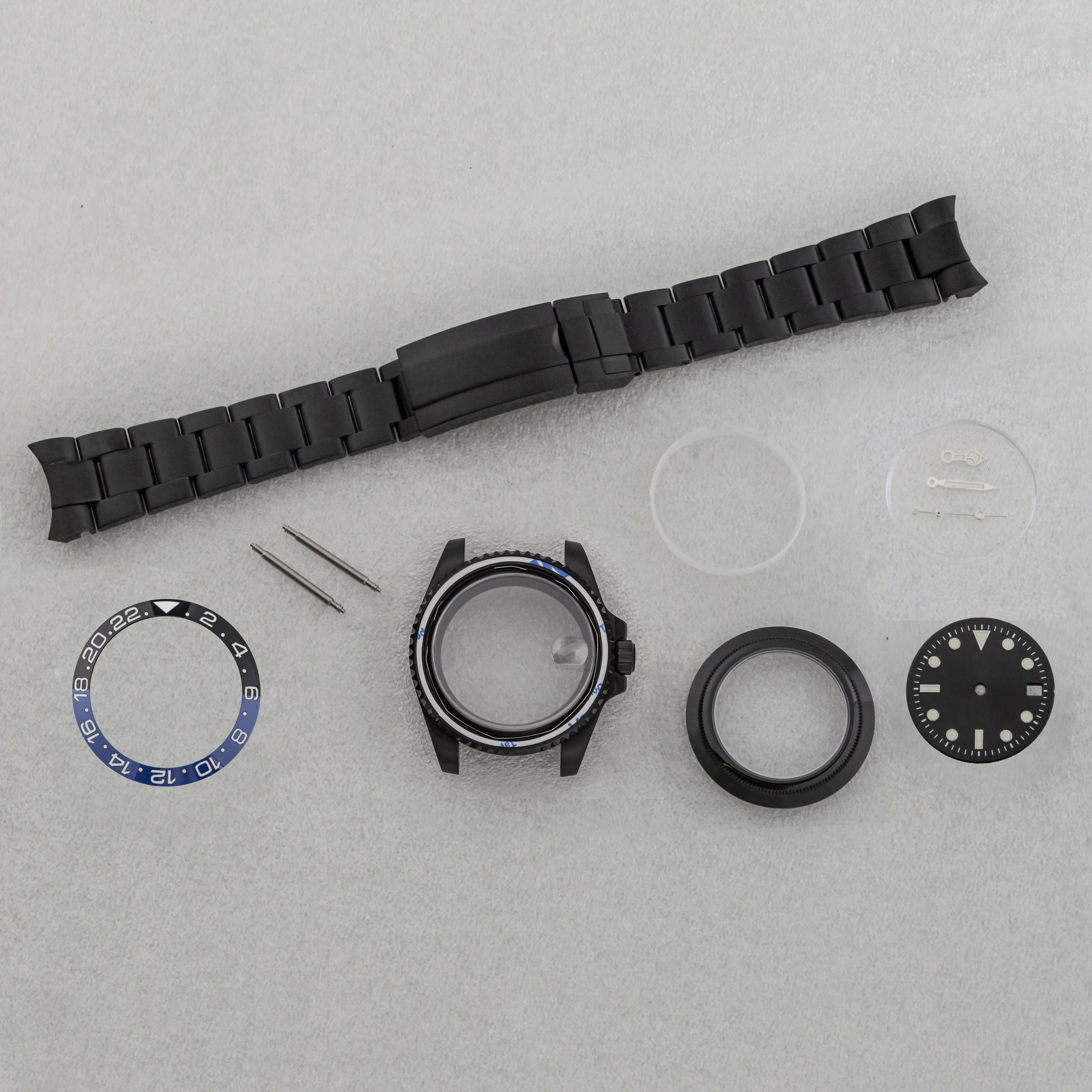 

40MM NH35 WatchCase Ceramic Bezel PVD Black Solid Back Case Strap Sapphire Glass 28.5mm Dial Hands For SUB GMT NH36 Movement MOD