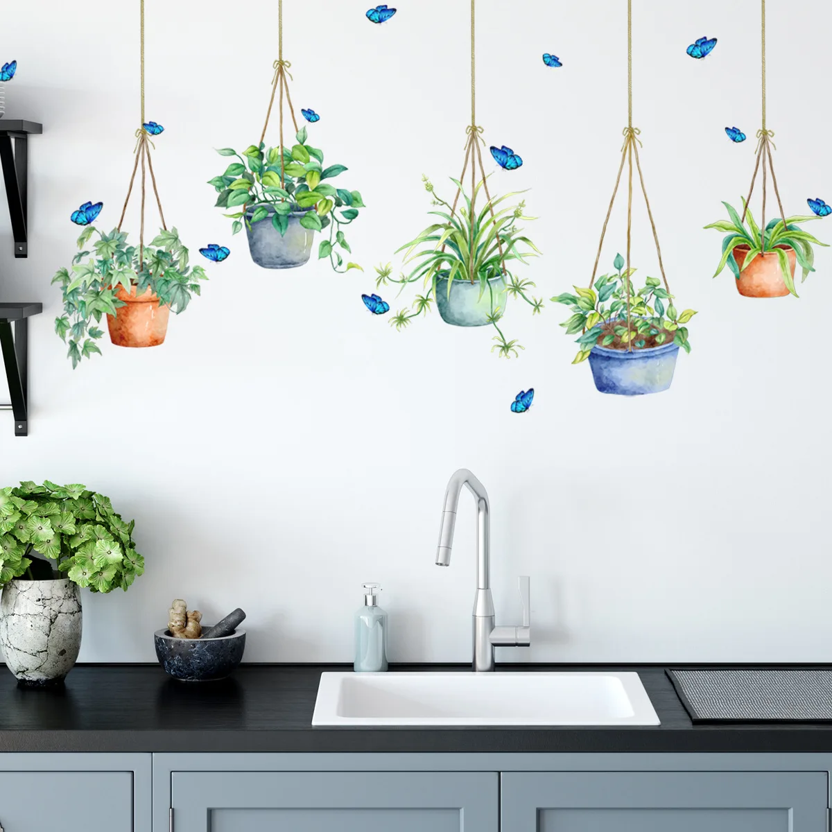 

30*90 см креативный мультфильм зеленое растение бабочка стикер на стену гостиная спальня кабинет ресторан фреска декоративная наклейка на стену