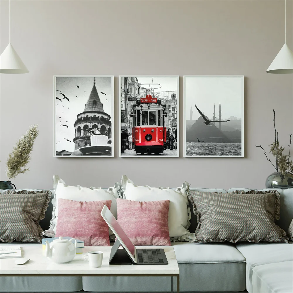 اسطنبول Vintage المشارك أسود أبيض اسطنبول جدار الفن يطبع تركيا الشارع الكبير مسجد السفر قماش اللوحة مكتب ديكور المنزل