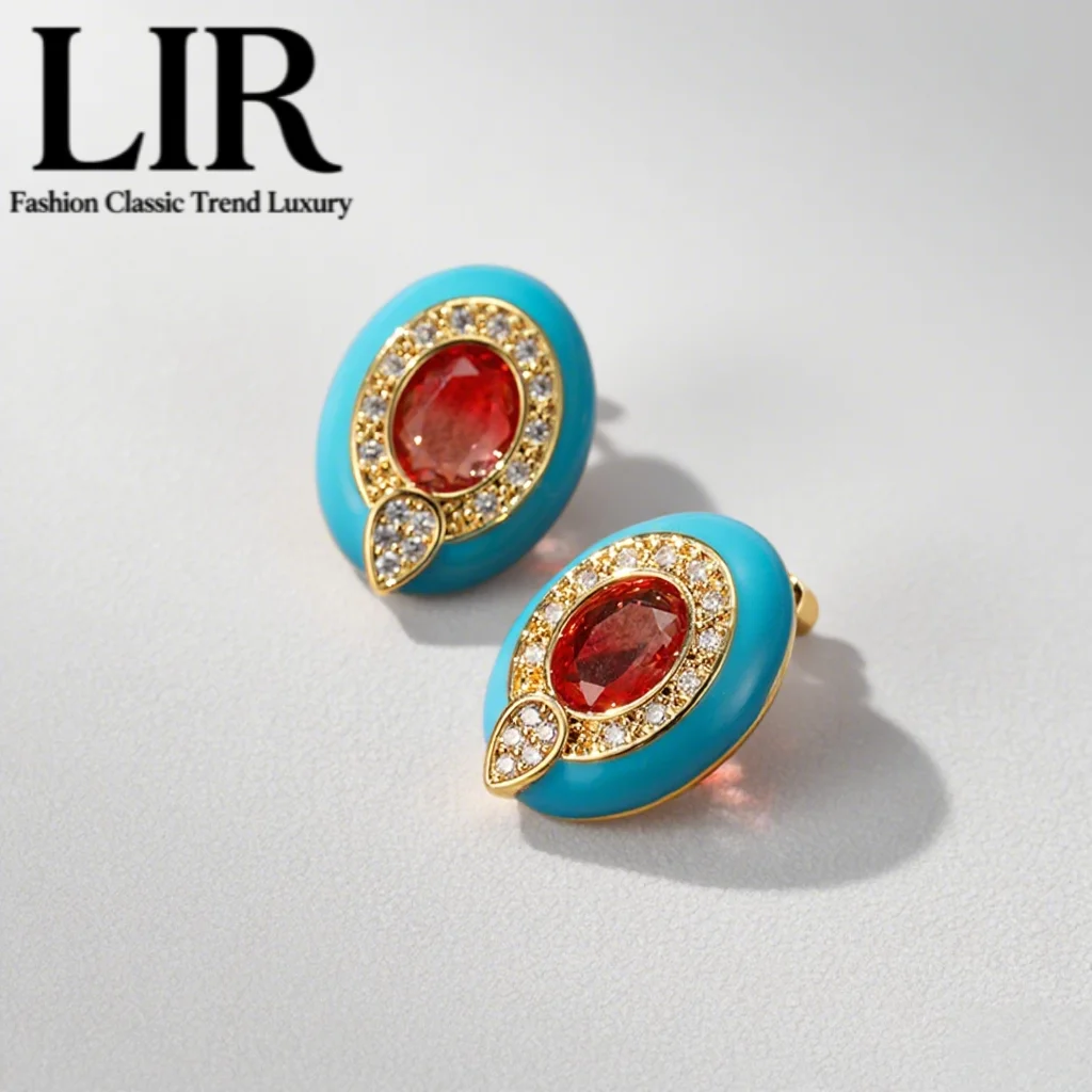 

Серьги LIR Vintage с глазурованной эмалью: круг из красного стекла с синей оправой, красочные, универсальные стили, модные женские украшения
