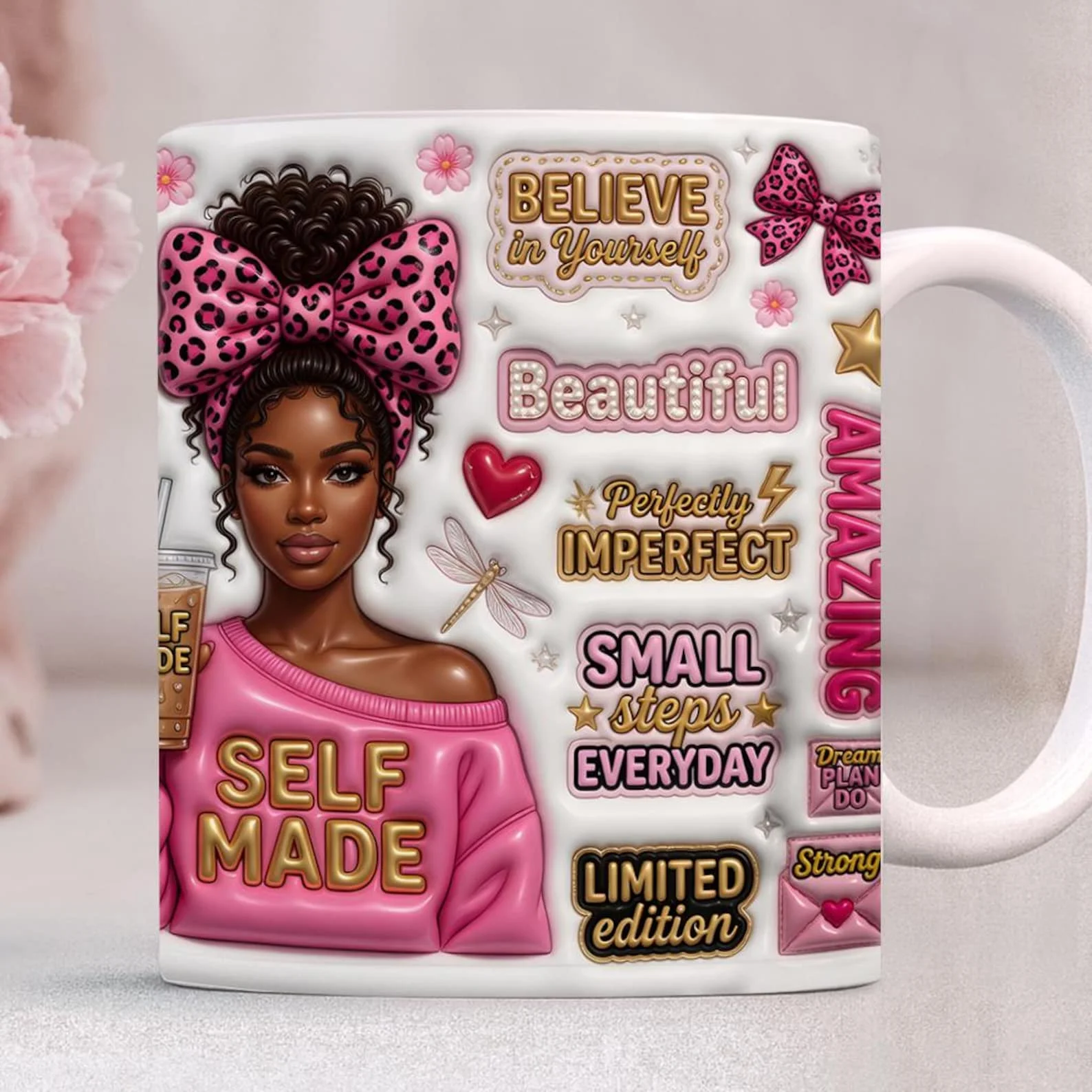 Inflated Self Made Black Woman Mug Wrap PNG 11oz 15oz Inspirational Black Girl Sublimation Design Good Morning Cup Download