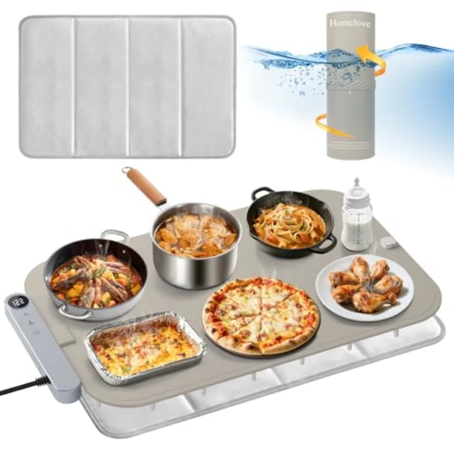 

Warming Mat for Food - Electric Warming Tray with 6-Level Temperature and Hours Setting Full Surface Graphene Heating Waterproo