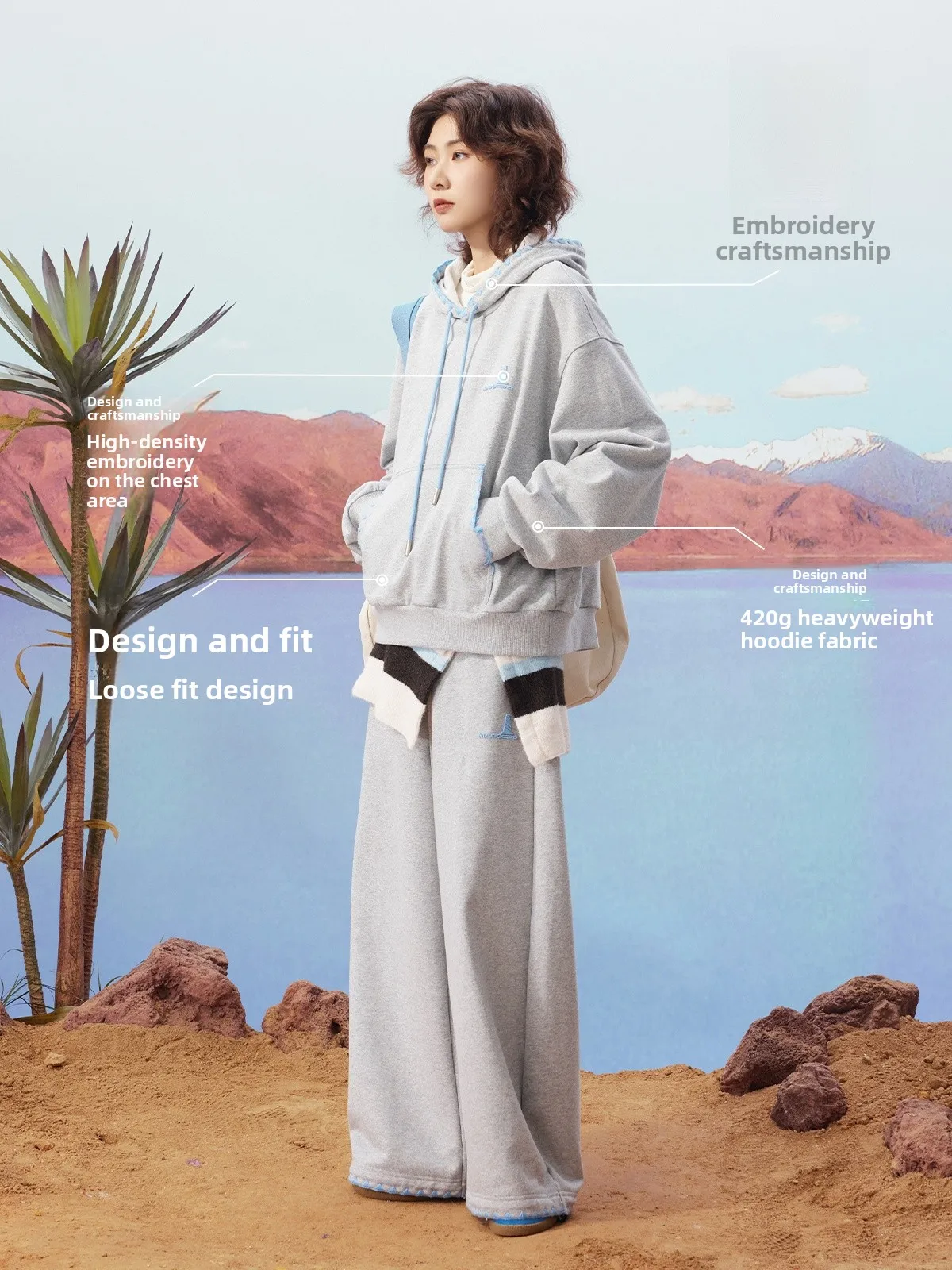 

Худи свободного кроя Maood из плотного хлопка и полиэстера с длинными рукавами на молнии, цвет ex Worksite Sle Swea