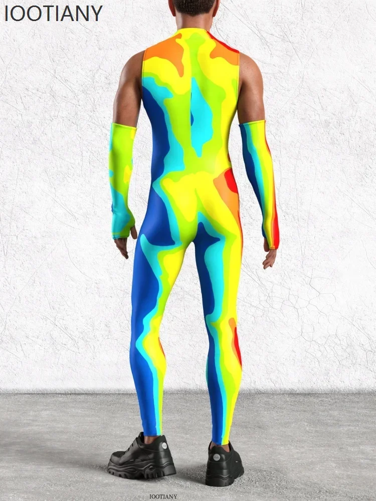 Косплей Хэллоуин мужской сексуальный красочный 3d принт киберпанк боди с мышцами праздничная вечеринка робот сценическое ролевое представление Cos