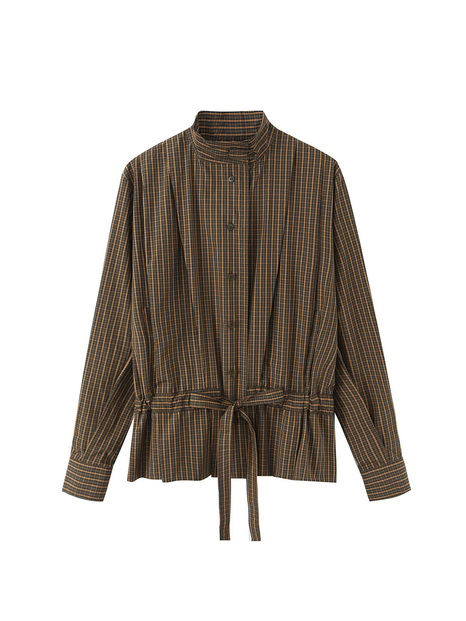 

Women's Brown Plaid Shirts Blouses Y2k Vintage 2000s Aesthetic Elegant Long Sleeve Shirt For Women Fashion Clothes Spring 2026