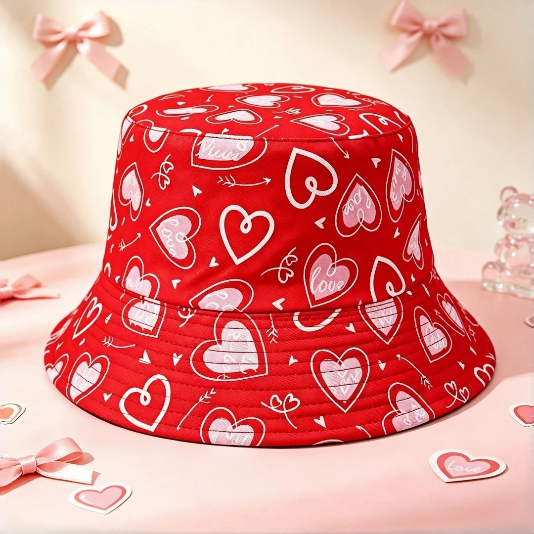 Heart-shaped Reversible Bucket Hat - Women's and Men's Summer Sun Protection Boater Hat - Suitable for Both Men and Women - Fash