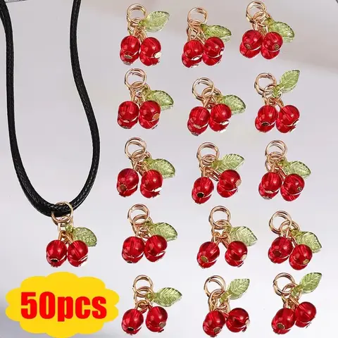 Massor av röda körsbärsberlocker, hängen, glasberlocker, hängen för örhängen, smycken, väska, telefon, nyckelring, gör-det-själv, festival, fest, presenttillbehör 10 best sales berlock gör-det-själv - №3