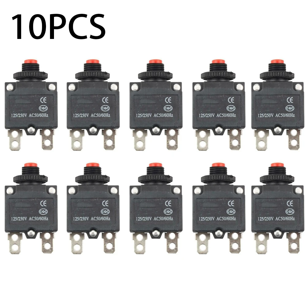 

10 Pack Overheating Protection Fuse 10 Amp Reset Button Fuse Thermal Overload Fuse HT 01 A WP 01 AC250V 60Hz AC125V 60Hz