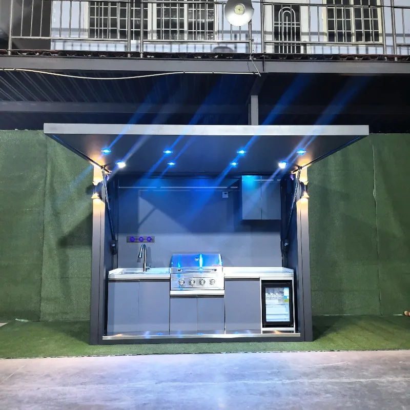Customized Outdoor Kitchen Pergola Multi-Function  Built-in Grill Griddle Sink Storage Stainless Steel Outdoor Cooking