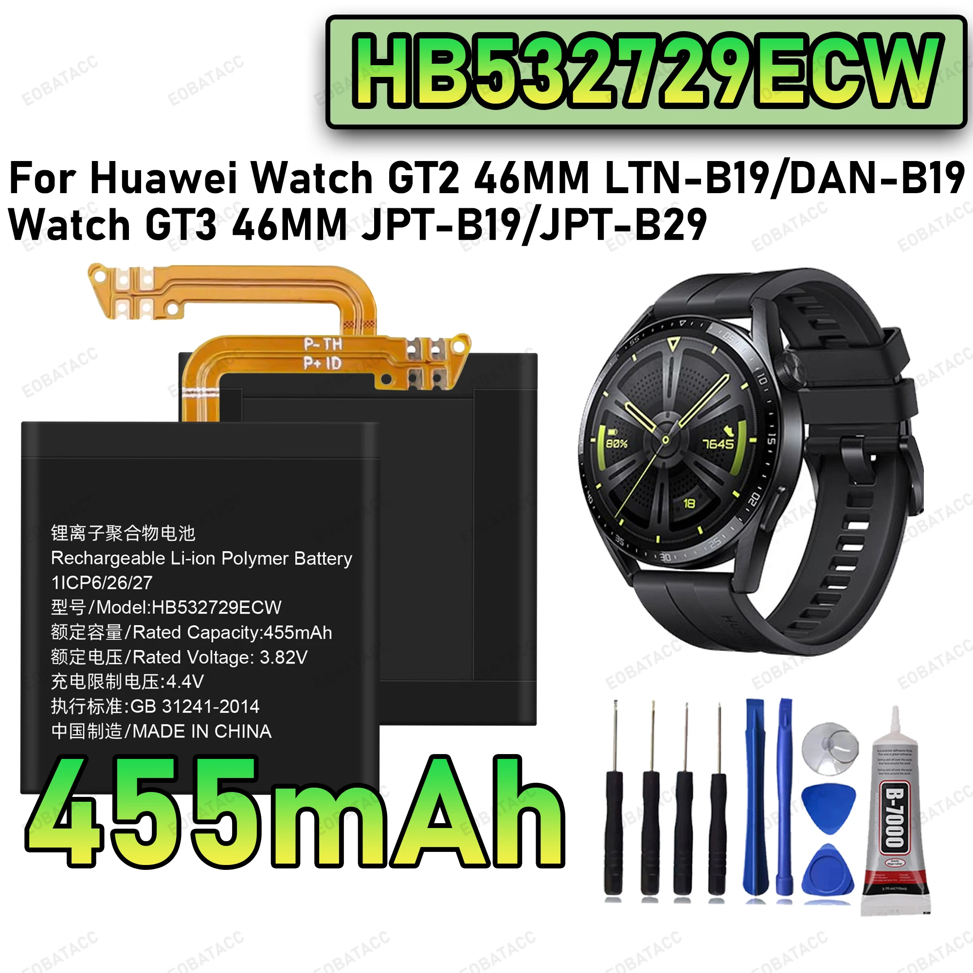 

100% New Zero Cycle HB532729ECW Battery For Huawei Watch GT2 46MM LTN-B19/Watch GT3 46MM JPT-B19 Watch Bateria +Free Tools