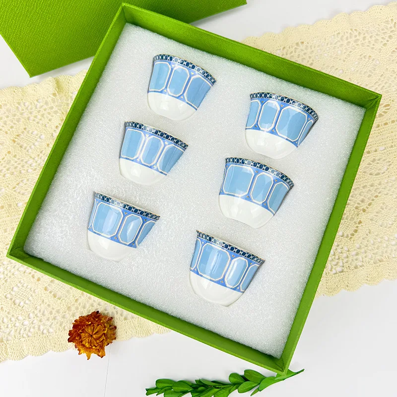 Middle East Luxury Simple Phnom Penh Bone Porcelain 6 Cup Set Espresso Cup Black Tea Cup Türkiye Gift Box