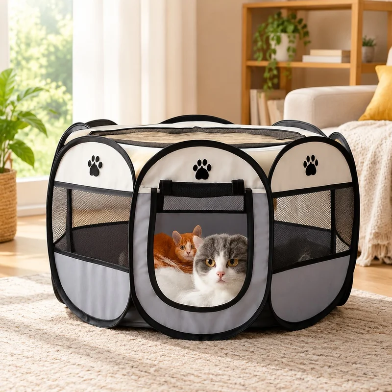 Large Foldable Octagon-Shaped Outdoor Kennel for Dogs and Cats, Quick Assembly Pet Shelter Fence