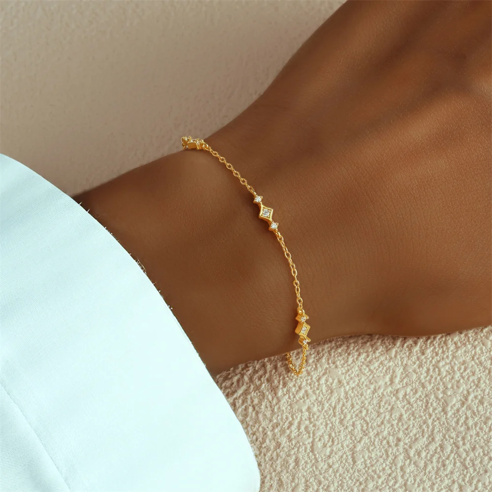 CANNER New S925 Sterling Silver Mini Gold Love Heart Charm Bransoletka Łańcuch Dla Kobiet Luksusowa Biżuteria Prezenty Pulsera Bangles браслет — zdjęcie 6