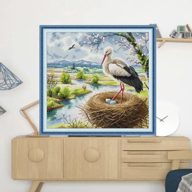 

The happy crane-Soulgift Stamped Pre-Printed Cross Stitch Kits, 9CT/11CT/14CT/16CT Fabric with DMC Threads,Best joy