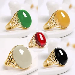 Imitazione verde giadeite anello sabbia oro stile etnico temperamento anello apertura Retro imitazione rosso verde agata colore per donna