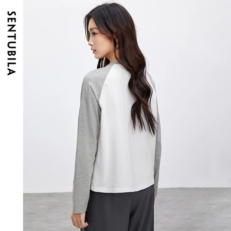 SENTUBILA Cotton Embroidery T-shirts Women 2025 Spring Casual Bow Print Long Sleeve Tee Shirt Tops Teen Girls Clothes 151T58759
