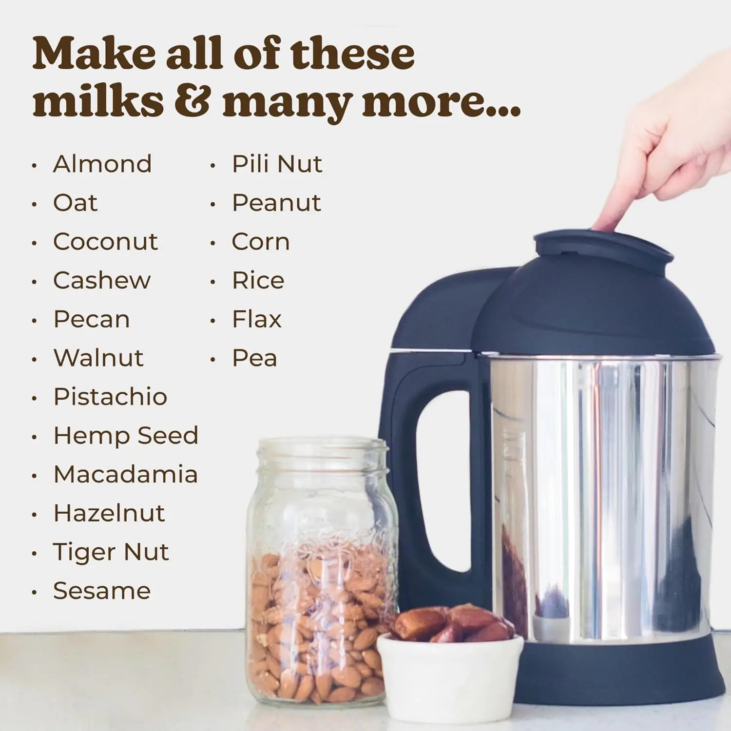 Nut Milk Maker Machine, Plant-Based Milk Maker for Almond, Oat, Cashew, Soy Milk, Stainless Steel, No Straining Needed - Makes 5