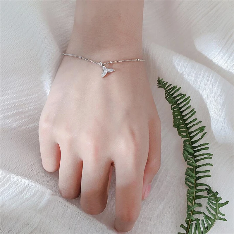 Sole Memory Mermaid Tail Simple Creative Fresh 925 Sterling Silver Female Trendy Resizable Bracelets BR019