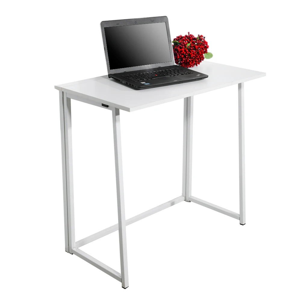 Modern White Folding Desk with Metal Frame Compact and Stylish for Home Office or Study