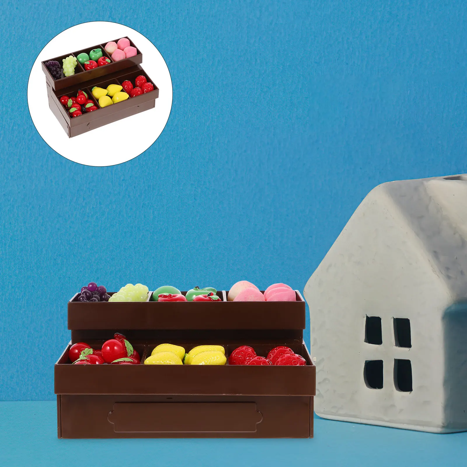 

Decorative Miniature Fruit Stand Mini House Storage Rack Wear Resistant Plastic Material Vivid Detail Realistic Mini Garden