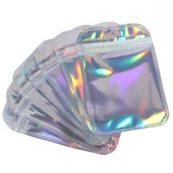 Bolsa iridiscente transparente plateada con cierre hermético, bolsas de sellado de plástico grueso de Color láser para manualidades, regalo, embalaje de joyería de caramelo, 25 unidades por bolsa