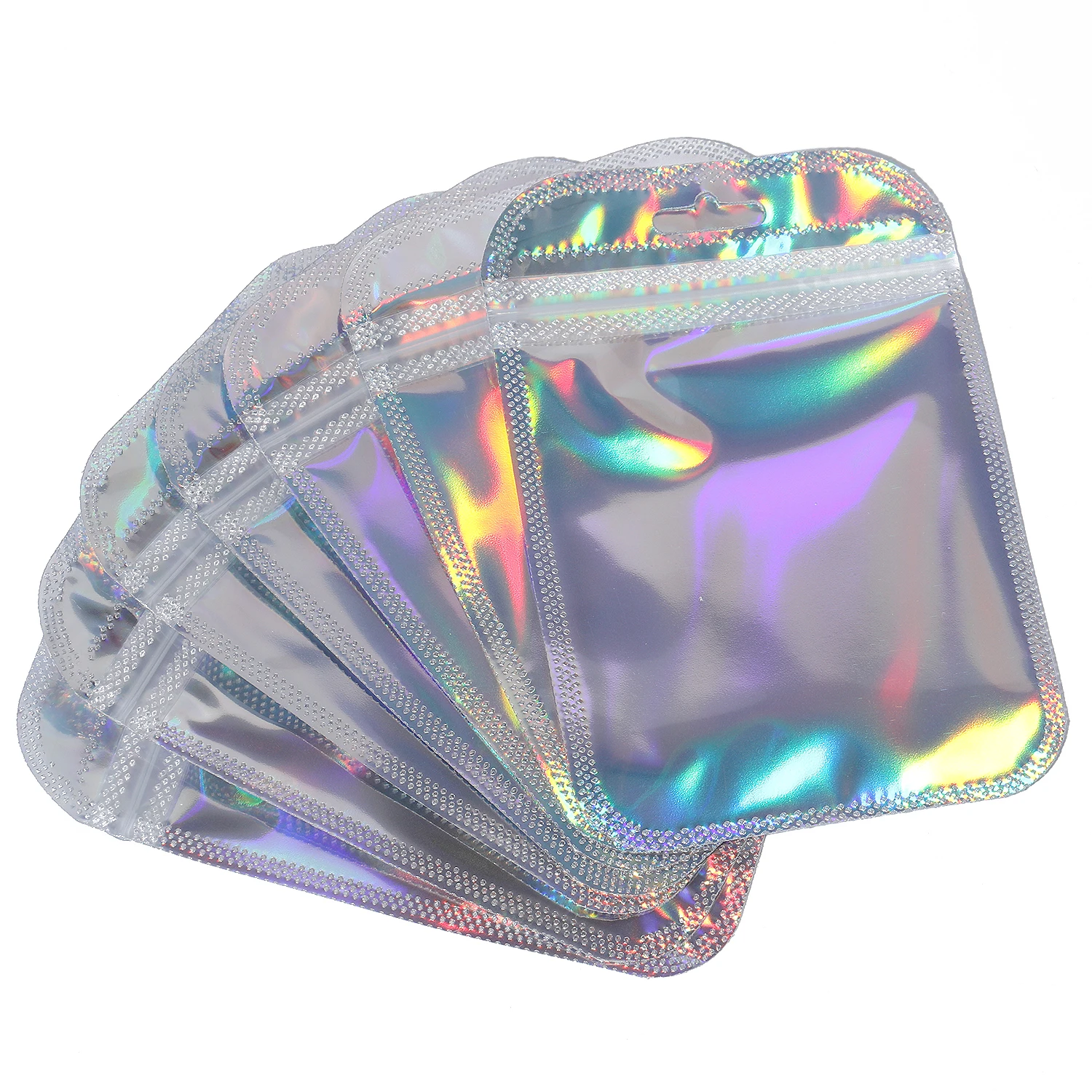 25pc/bag Silver Ziplock Transparent Iridescent Bag Laser Color Thicken Plastic Seal Bags For Crafts Gift Candy Jewelry Packaging