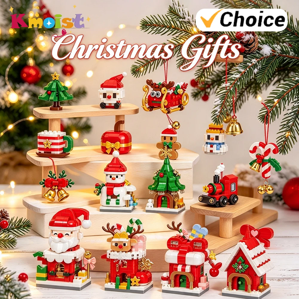 Christmas Gifts Micro Building Block Santa Claus Reindeer  Puzzle Assembly DIY Bricks Desktop Xmas Tree Snowman House Ornament
