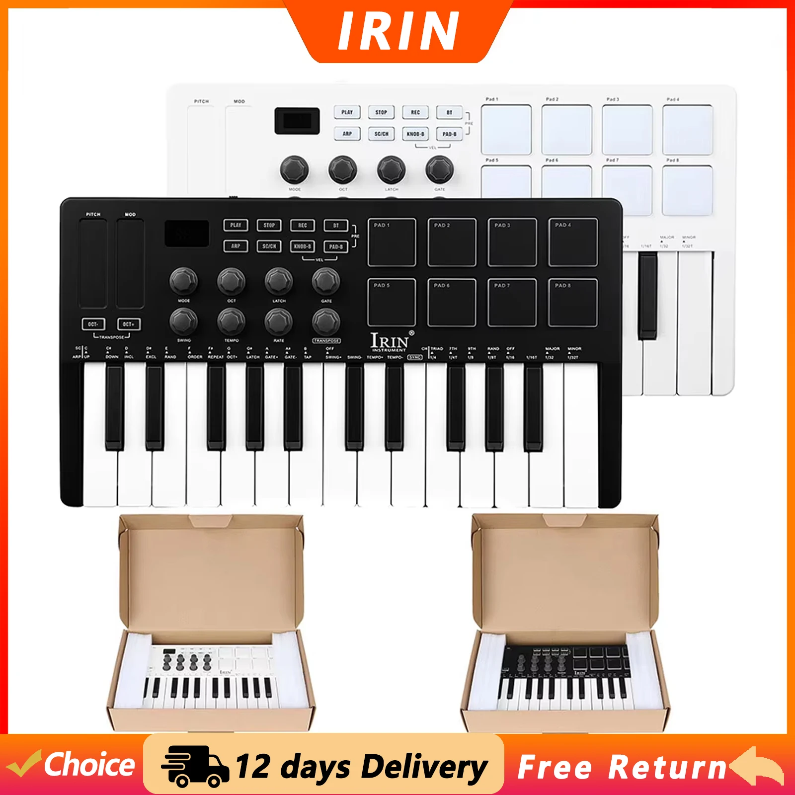 IRIN 25 Keys MIDI Keyboard Controller 8 RGB Backlit Drum Pads Beats Maker Music Keyboard Strike Music Production Instrument