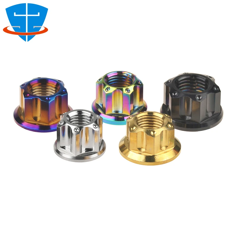 6PCS GR5 TC4 Titanium Alloy Flange Fancy Nut M5 M6 M8 M10 M12 M14 Hex Lock Nuts For Motorcycle Bicycle Car Modification Replace