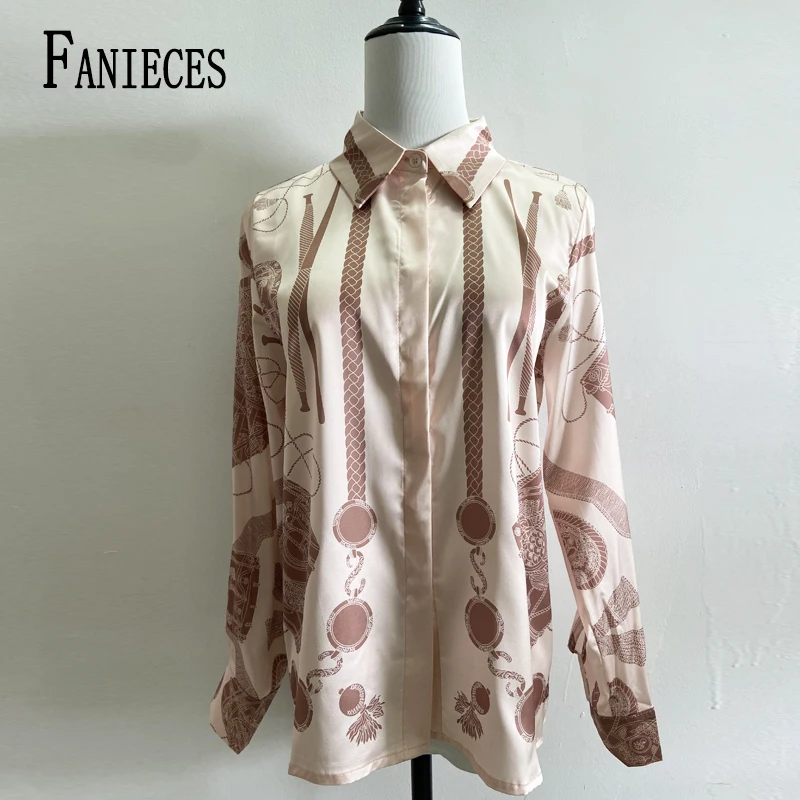 FANIECES S-3XL Women Shirts and Blouses 2024 New Autumn Tops Luxury Vintage Print Long Sleeve Woman Shirt Elegant blusas блузка