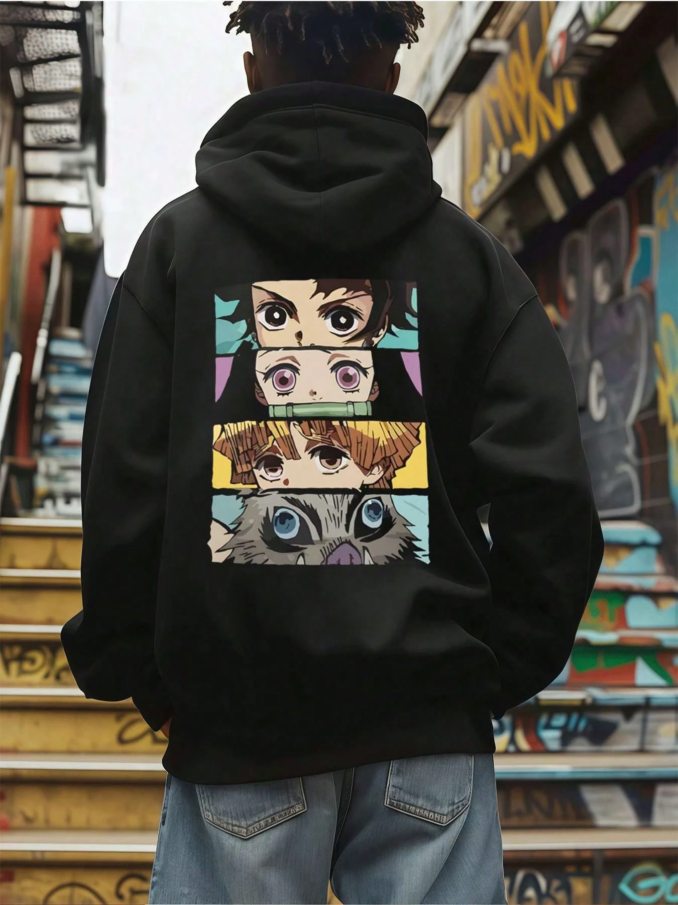 Oversized demon slayer hoodie das mulheres dos homens anime impressão pulôver casual streetwear unisex moletom com capuz outono manga longa topos