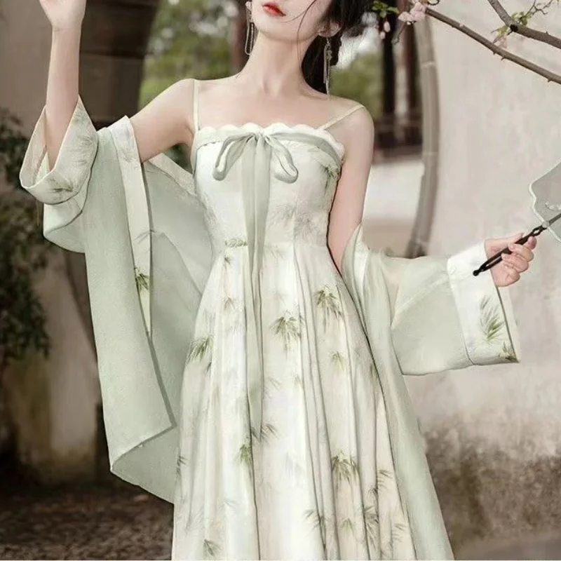 

long dresses Chinese Bamboo Leaf Spring New Design Sense National Style Cardigan Dress Suit Women chinese traditional dress