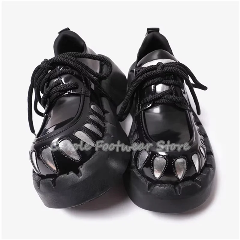 

Fashion Mixed Color Teeth Design Male Derby Shoes Chunky Bottom Heigh Increasing Lace-Up Loafers Men's Party Dress Shoes
