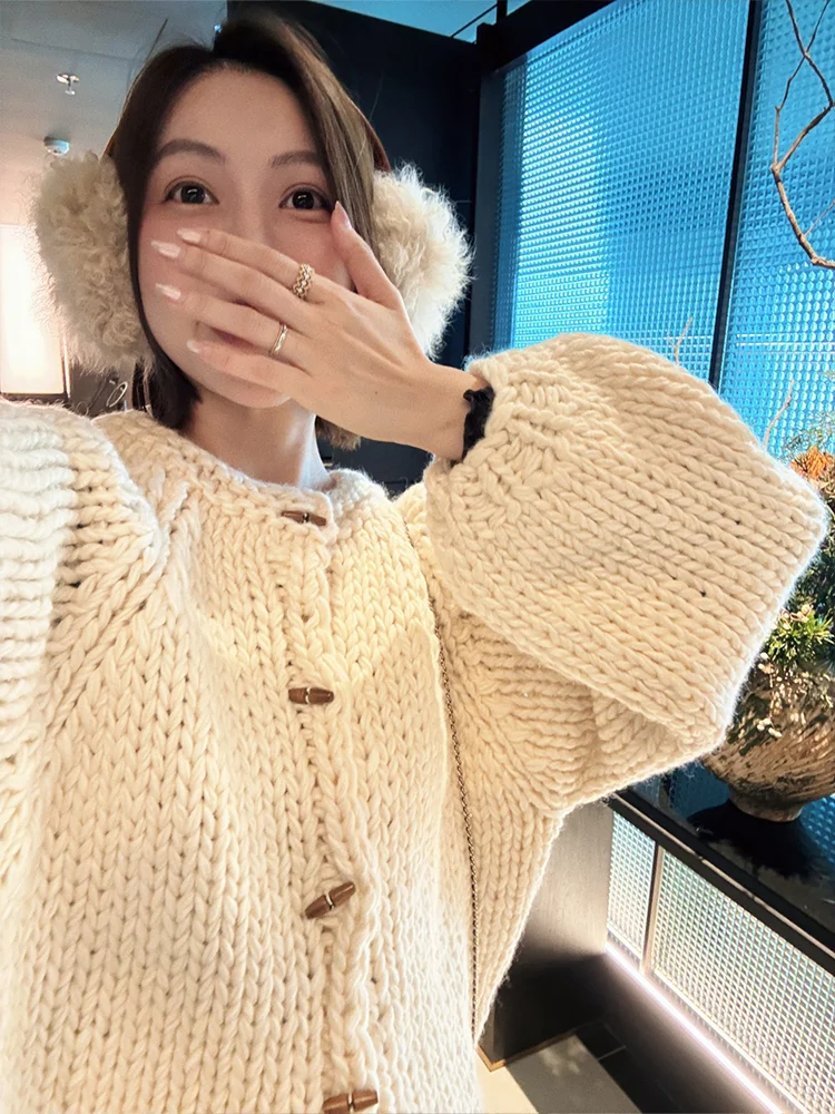 

Утепленный вязаный шерстяной кардиган ручной работы с открытым передом, женский свитер-жакет с длинными рукавами и декоративными элементами на плечах, повседневный стиль