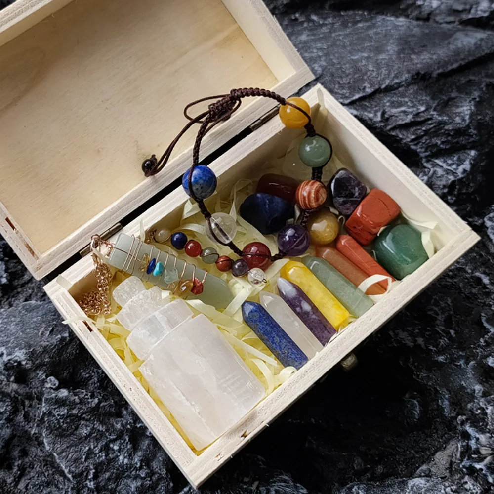 

Crystal, Agate, Jade, Seven-color Stone Combination Set, Arrow-wound Hexagonal Column, Gypsum Tower, Yoga Stone