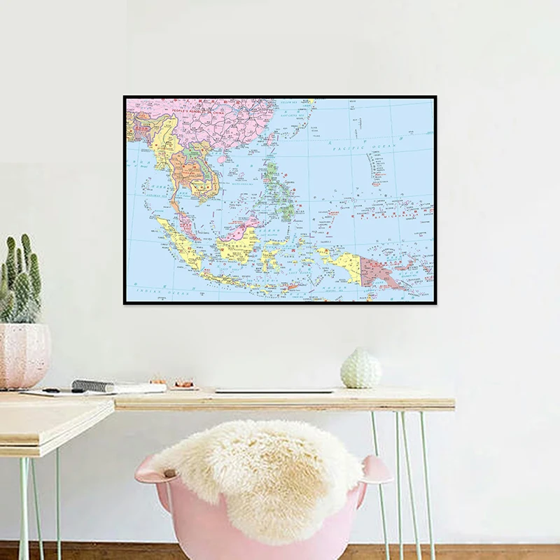 

Множество стилей, карта Юго-Восточной Азии, китайско-английская двуязычная, настенная карта-постер, декор для дома, школы, класса, товары для путешествий