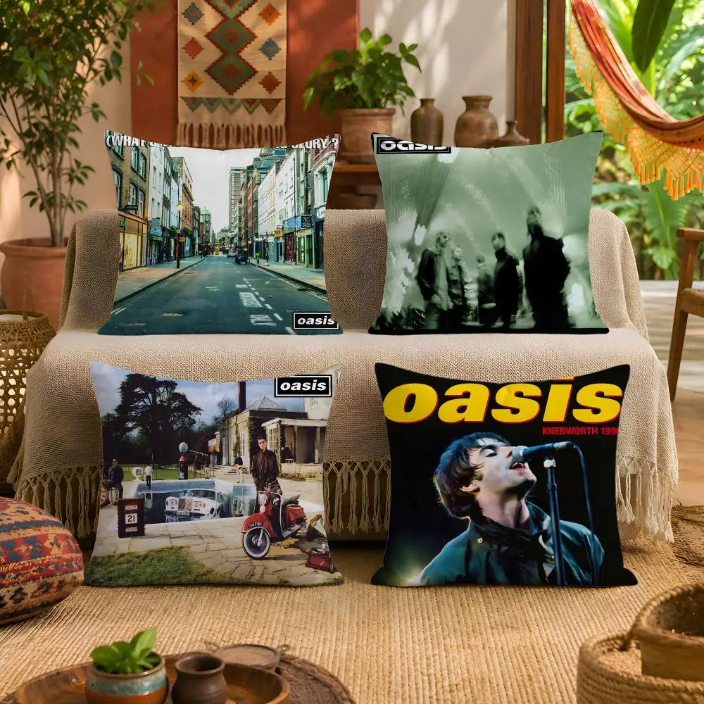 Band O-Oasis Britpop Cushion Cover 1pc Square Plush Pillow Cover Soft Fuzzy Removable Washable Sofa Bed Bedroom Decor