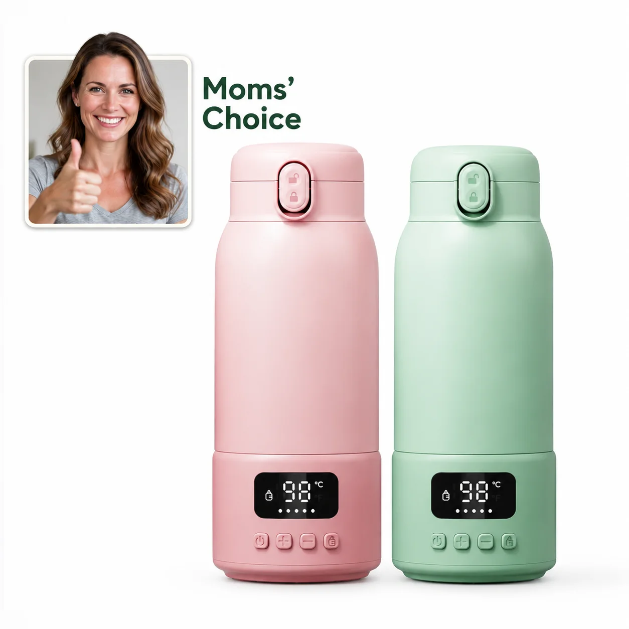 Cordless Portable Bottle Warmer 500ml Rechargeable Travel Milk Warmer for Baby Breastmilk Formula, Digital Temperature Display,