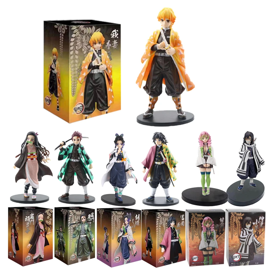 Anime Demone Slayer PVC Figure Tanjirou Nezuko Zenitsu Inosuke Giyu Figurine Giocattolo Kimetsu No Yaiba Modello Garage Kit Ornamenti