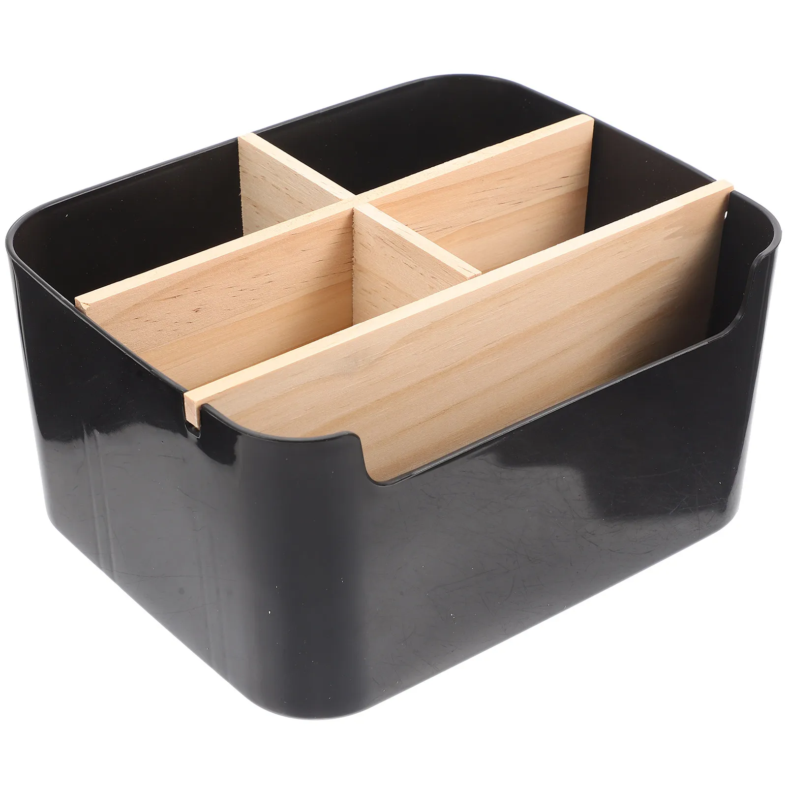 Bamboo Makeup Organizer Desktop Storage Box for Vanity Countertop Skincare Cosmetics and Sundries