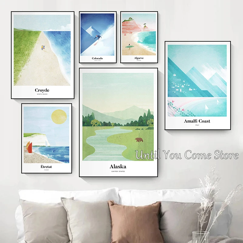 Henry Rivers Minimalist Travel Series Poster Print Canvas Art Pictures Home for Bedroom Wall Modern Decor Frameless Painting