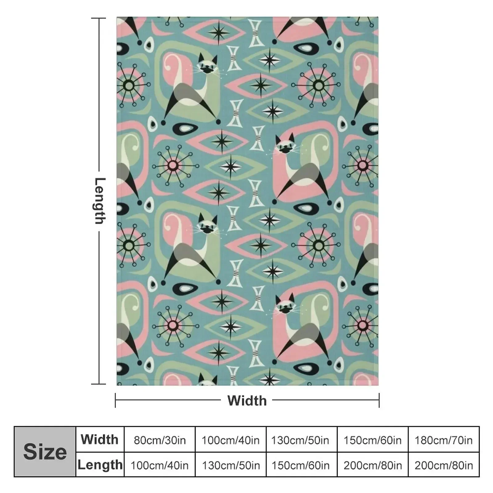 Mid Century Siamese Cat Abstract on Blue Throw Blanket Tourist Soft Beds Hair Picnic Blankets