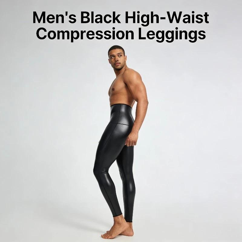 

Men's High Waist Sculpting Leather Pants 4-Way Stretch Tummy & Butt Lifting Workout Street Style