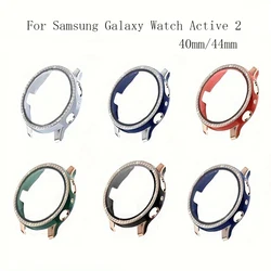 Coque de protection d'écran pour Samsung Galaxy Watch Active 2, coque de protection Bling Crystal bal inestone, film en verre, 40mm, 44mm