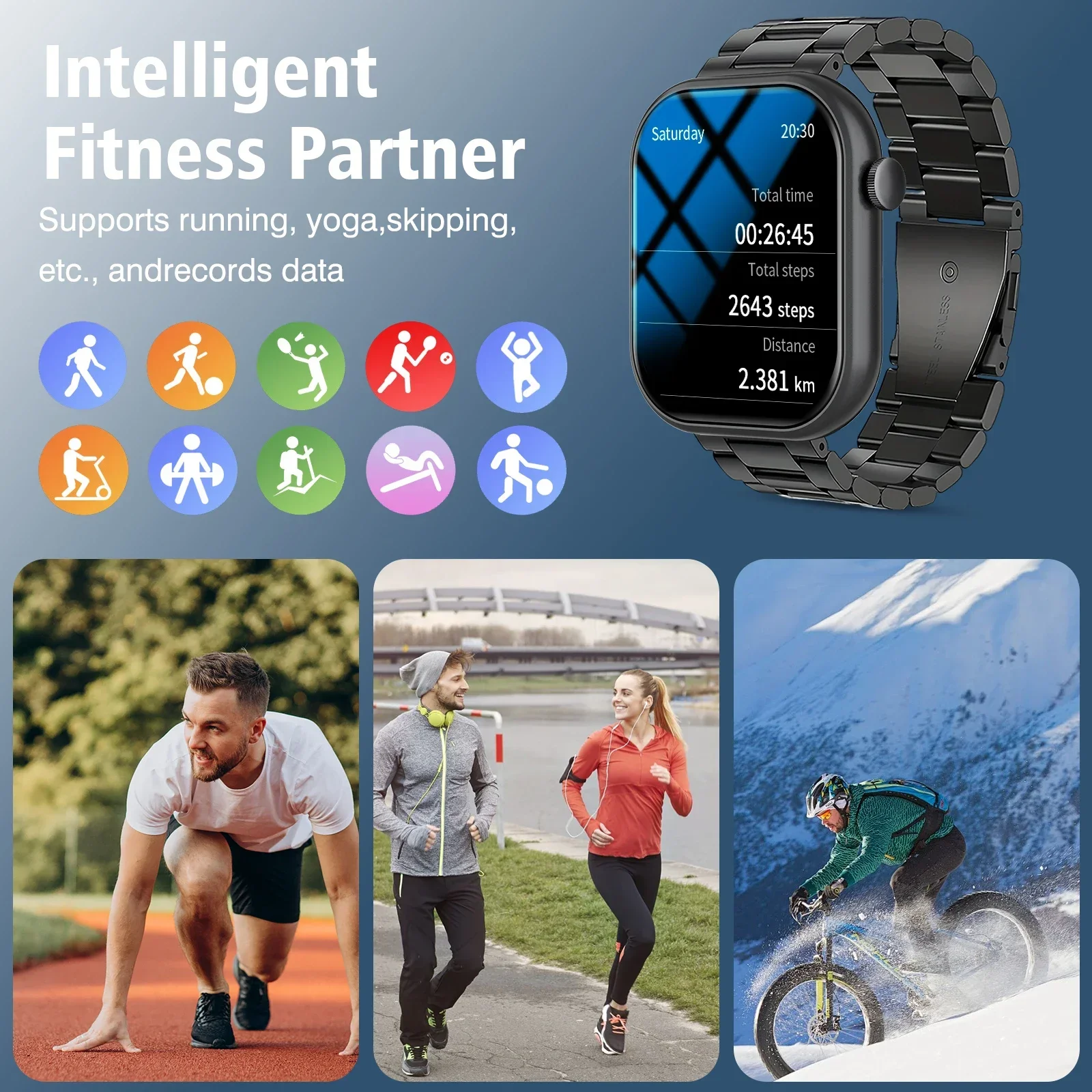 Смарт-часы с HD-экраном 2.01, Bluetooth-вызовы, напоминание о сообщениях, мультиспортивный режим, совместимые с телефонами IPhone/Android