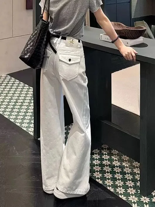 

Y2K широкие джинсы для женщин, мешковатые брюки с высокой талией, свободные прямые брюки, белая осенняя мода