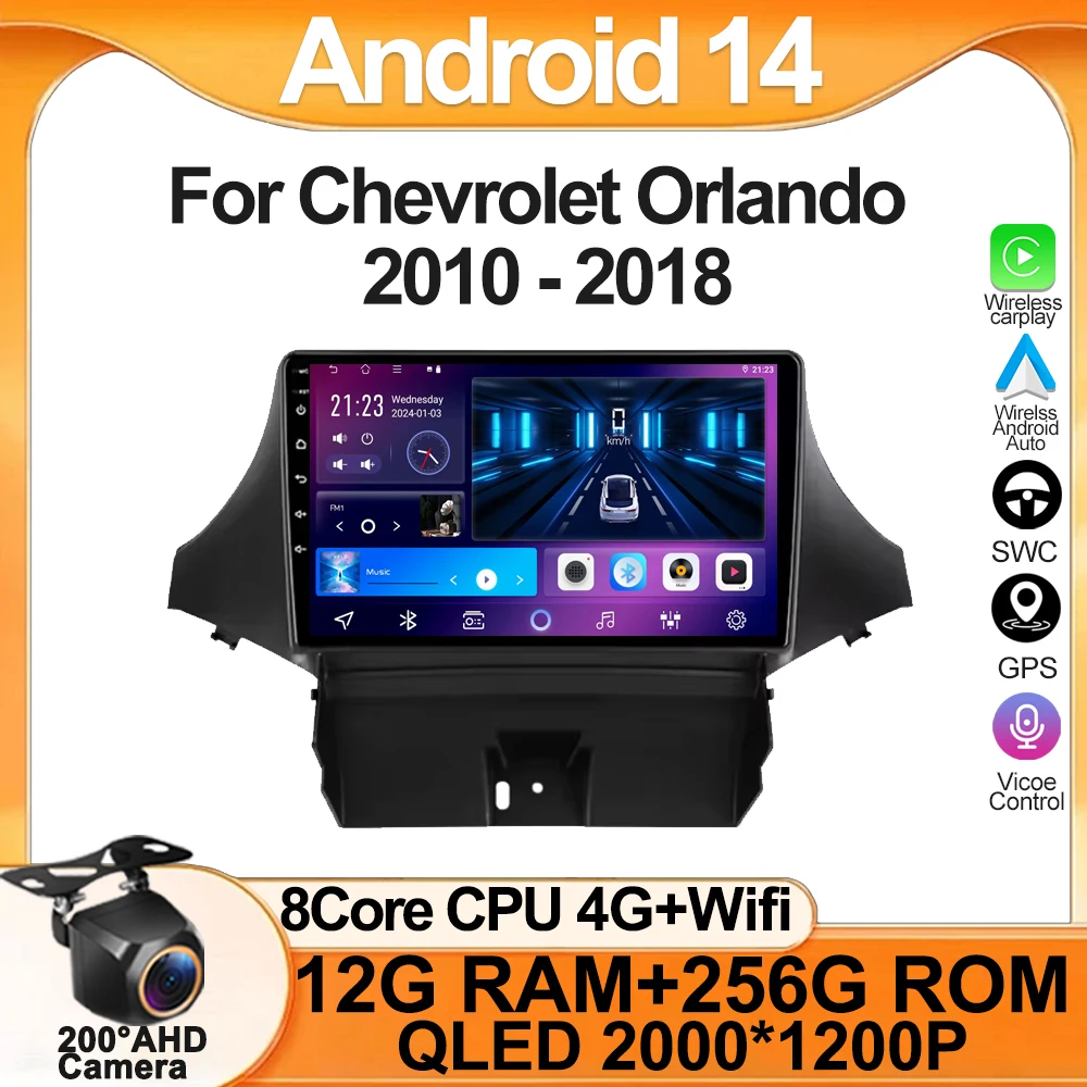 2 Din Android 14 Auto Radio Player Carplay Bluetooth For Chevrolet Orlando 2010 - 2018 Car Stereo Head Unit 4G GPS Video Player