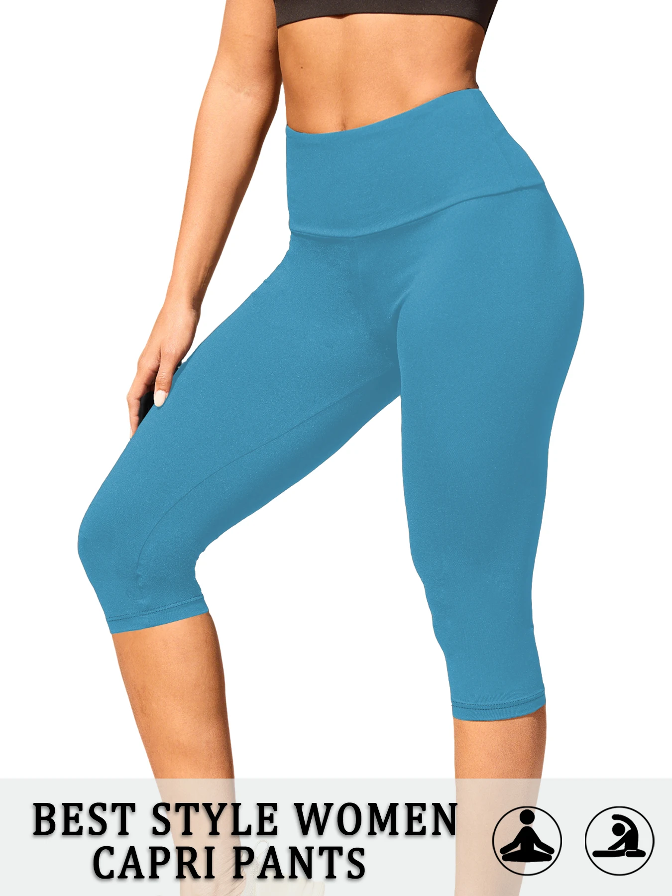 Damen High-Waist Caprihose, superweich, nicht durchsichtig, für Workout, Yoga, Laufen, Sport, Push-up, Fitness-Leggings – Detail 7